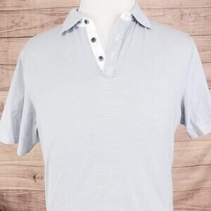 Robert Barakett Polo Shirt Mens XL Blue White Micro Stripe Cotton Short‎ Sleeve
